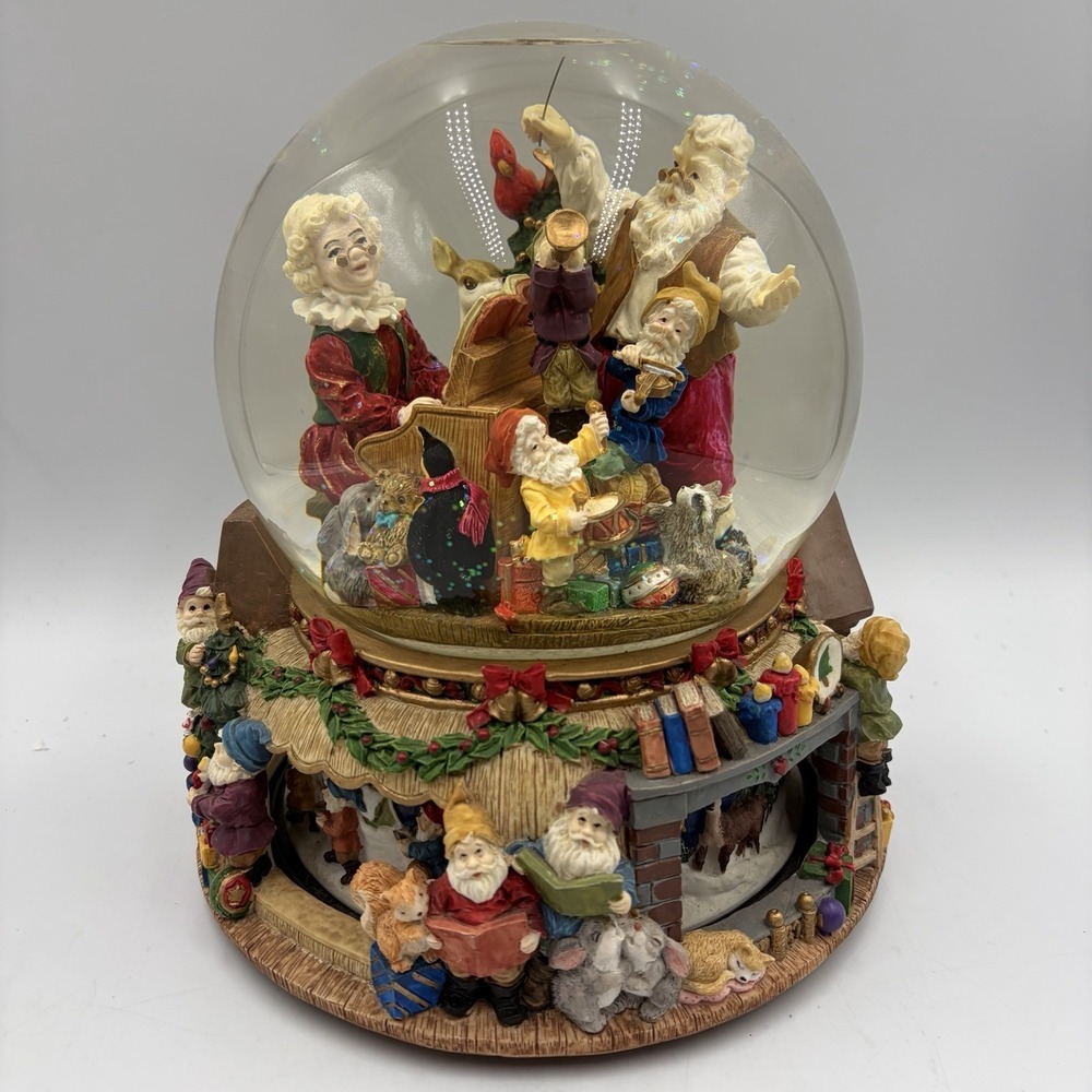 VTG Large Musical Snow Globe W Rotating Base Features‎ Santa Mrs Clause & Elves